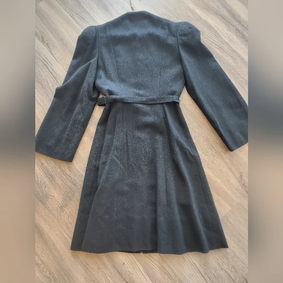 Vintage 1930s Union Made Princess Coat Black Wool Blend With Belt - Picture 2 of 13